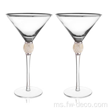 Diamond Martini Cocktail Glass dengan Rim Emas